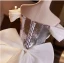 Glitzernden Silber Pailletten Ballkleider 2024 A Linie Off Shoulder Kurze Ärmel Rückenfreies Schleife Lange Ball Festliche Kleider