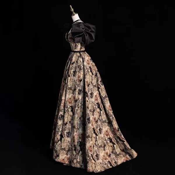 Vintage Retro Black Cat Printing Prom Dresses 2023 Puffy Short Sleeve Backless Formal Vintage Retro Black Cat Printing Prom Dresses 2023 Puffy Short Sleeve Backless Formal