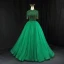 Haut de Gamme Vert Fait main Perlage Paillettes Robe De Bal 2022 Robe Boule Col Haut Faux Diamant Gland Manches Courtes Dos Nu Longue Robe De Ceremonie