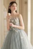 Piękne Szary Aplikacje Sukienki Na Bal 2024 Princessa Bez Ramiączek Bez Rękawów Bez Pleców Długie Bal Sukienki Wizytowe
