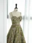 Elegant Sage Green Pearl Printing Satin Prom Dresses 2023 A-Line / Princess Spaghetti Straps Sleeveless Backless Floor-Length / Long Prom Formal Dresses