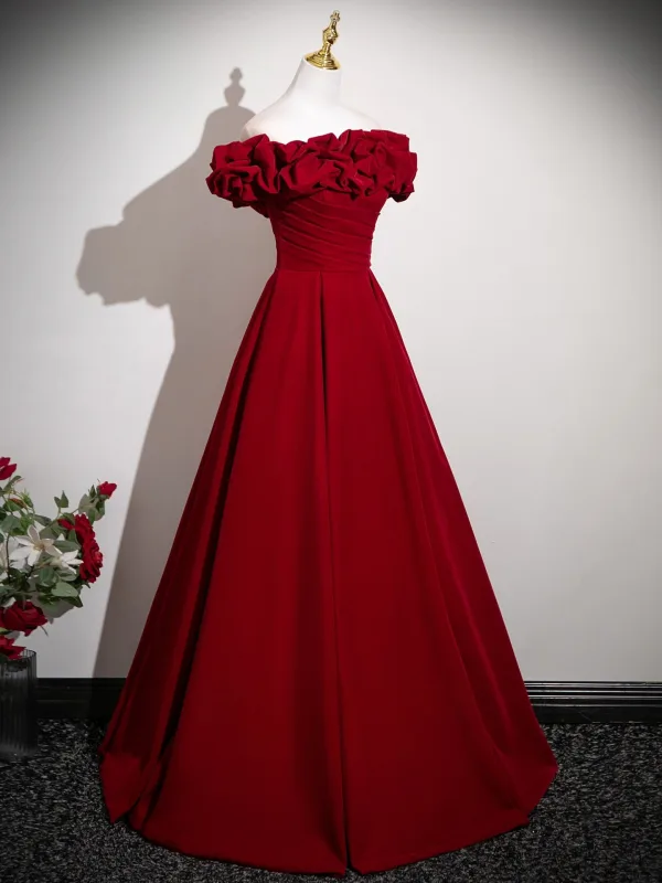 Chic / Beautiful Red Prom Dresses 2025 A-Line / Princess Ruffle  Off-The-Shoulder Sleeveless Backless Floor-Length / Long Formal Dresses