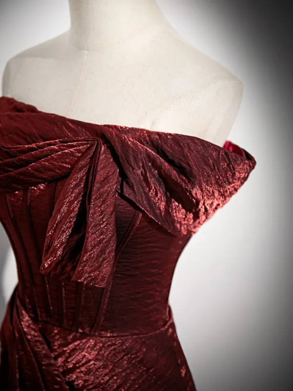 Charmant Bordeaux Fendue devant Volants Robe De Soirée 2024 Trompette / Sirène Bustier Sans Manches Dos Nu Train De Balayage Soirée Robe De Ceremonie