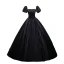 Vintage / Retro Black Satin Prom Dresses 2024 Ball Gown Square Neckline Puffy Short Sleeve Backless Floor-Length / Long Prom Formal Dresses