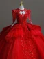 Chinese style Red Beading Sequins Lace Flower Wedding Dresses 2024 Ball Gown Scoop Neck Long Sleeve Chapel Train Wedding