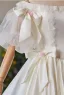 Vintage / Retro Ivory Satin Lace Flower Prom Dresses 2024 Ball Gown Off-The-Shoulder Bow Short Sleeve Backless Floor-Length / Long Prom Formal Dresses