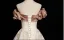Chic / Beautiful Champagne Printing Prom Dresses 2025 A-Line / Princess Off-The-Shoulder Short Sleeve Backless Floor-Length / Long Formal Dresses