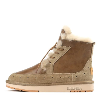 Comfortable Brown Street Wear Snow Boots 2024 Leather Round Toe Womens Boots