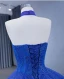 High-end Ocean Blue Handmade  Beading Pearl Sequins Lace Flower Chapel Train Prom Dresses 2024 Ball Gown Halter Sleeveless Backless Prom