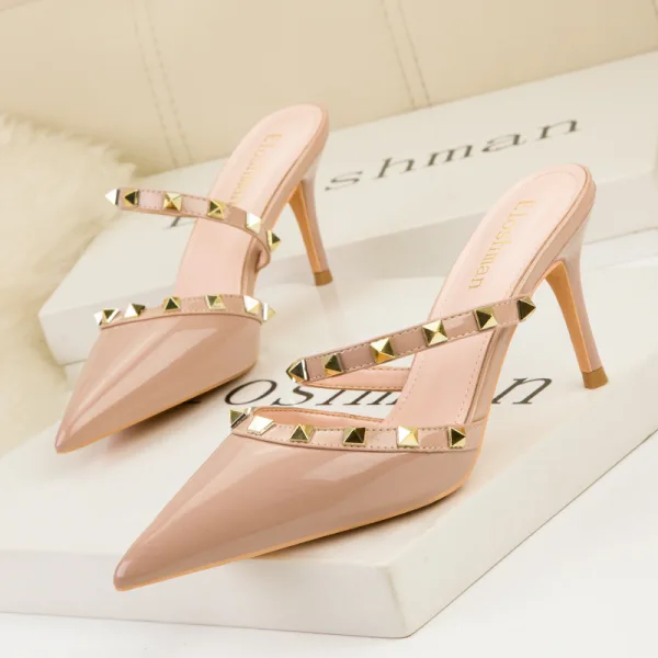Sexy Black Rivet Evening Party Womens Shoes High Heels 2022 7 cm Stiletto Heels Pointed Toe Womens Shoes