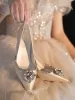 Stunning Ivory Pearl Rhinestone Wedding Shoes 2022 Leather 8 cm Stiletto Heels Pointed Toe Wedding Pumps High Heels