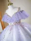 Fashion Lavender Beading Star Sequins Lace Flower Asymmetrical Birthday Flower Girl Dresses 2024 Ball Gown Scoop Neck Sleeveless Tulle