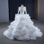 Luxury / Gorgeous Charming White Beading Sequins Cascading Ruffles Wedding Dresses 2023 Ball Gown Scoop Neck Long Sleeve Backless Chapel Train Wedding