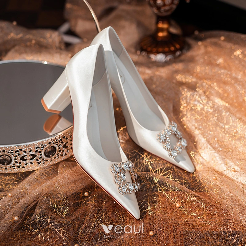 Amazon.com | 3 Inches Block Heel Sandals WomenThick Chunky Heels Peep Toe Wedding  Sandals Full Pearls White Lace Sandals for Wedding Party Birthday and  Evening Shoes C07WL-White-34 | Heeled Sandals