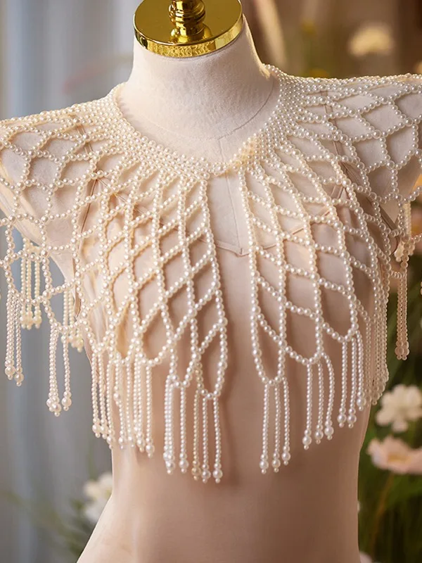 Charming Pearl Pink Handmade  Pearl Wedding shawl 2025 Scoop Neck