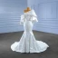 High End Elegante Weiß Satin Perlenstickerei Pailletten Brautkleider / Hochzeitskleider 2023 Meerjungfrau Fallende Rüsche One-Shoulder Kurze Ärmel Rückenfreies Hof-Schleppe Hochzeit
