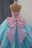 Flower Fairy Pool Blue Pearl Lace Flower Appliques Prom Dresses 2025 Ball Gown Off-The-Shoulder Short Sleeve Backless Bow Royal Train Formal Dresses