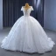 High End Weiß Handgefertigt Perlenstickerei Perle Pailletten Brautkleider / Hochzeitskleider 2023 Ballkleid Rundhalsausschnitt Kurze Ärmel Rückenfreies Kapelle-Schleppe Hochzeit