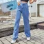 Fashion Women Street Wear Straight Jeans 2021 Ocean Blue Pants Denim Bottoms