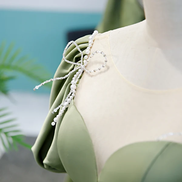 vintage light green dress Light Green satin silky French vintage elegant midi long dress main image 0