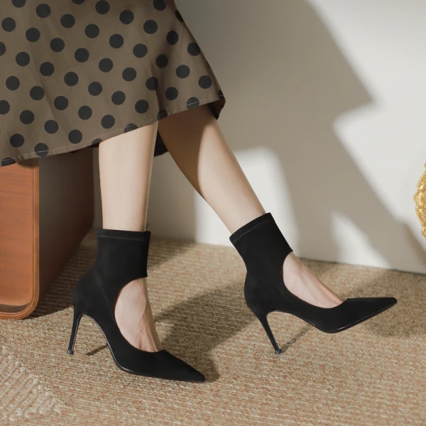 Chic / Beautiful Ocean Blue Street Wear Winter Suede Pumps 2023 Leather 8 cm Stiletto Heels Pointed Toe Pumps High Heels