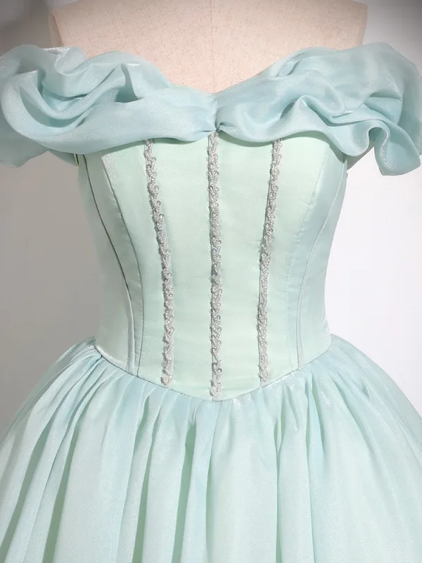 Élégant Vert Citron Robe De Bal 2024 Robe Boule De l'épaule Volants Manches Courtes Dos Nu Longue Promo Robe De Ceremonie