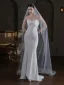 Vintage / Retro White Glitter Rhinestone Wedding Veils 2025 2 m Tulle