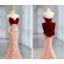 Sexy Bordeaux Paillettes Robe De Soirée 2023 Trompette / Sirène Bustier Sans Manches Dos Nu Noeud Train De Balayage Soirée Robe De Ceremonie