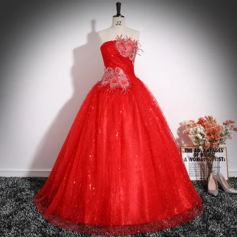 Chic Belle Rouge Faux Diamant Paillettes Robe De Bal 2024 Robe Boule Bustier Sans Manches Dos Nu Noeud Longue Promo Robe De Ceremonie