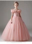 Chic / Beautiful Blushing Pink Sequins Flower Girl Dresses 2023 Ball Gown Off-The-Shoulder Short Sleeve Floor-Length / Long Prom