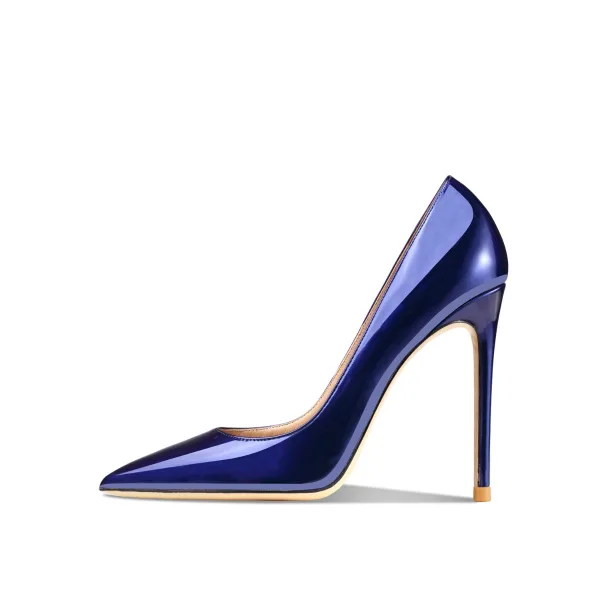 Chic / Belle Bleu Roi Cuir Verni Bureau OL Escarpins 2022 Cuir 10 cm Talons Aiguilles À Bout Pointu Escarpins Talons Hauts