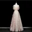 Flower Fairy Sparkly Champagne Appliques Sequins Prom Dresses 2025 A-Line / Princess Off-The-Shoulder Short Sleeve Backless Floor-Length / Long Formal Dresses