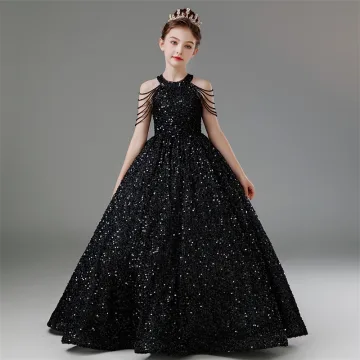Bling Bling Black Beading Sequins Birthday Flower Girl Dresses 2024 Ball Gown Scoop Neck Sleeveless Backless Floor Length Long