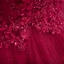 Elegant Burgundy Beading Sequins Lace Flower Prom Dresses 2022 Ball Gown Off-The-Shoulder Short Sleeve Backless Floor-Length / Long Prom Formal Dresses