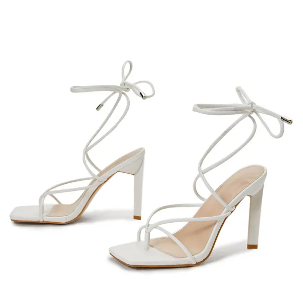 Sexy Schwarz Cocktail Sandalen Damen 2022 Knöchelriemen 10 cm Stilettos Spitzschuh Sandaletten Hochhackige