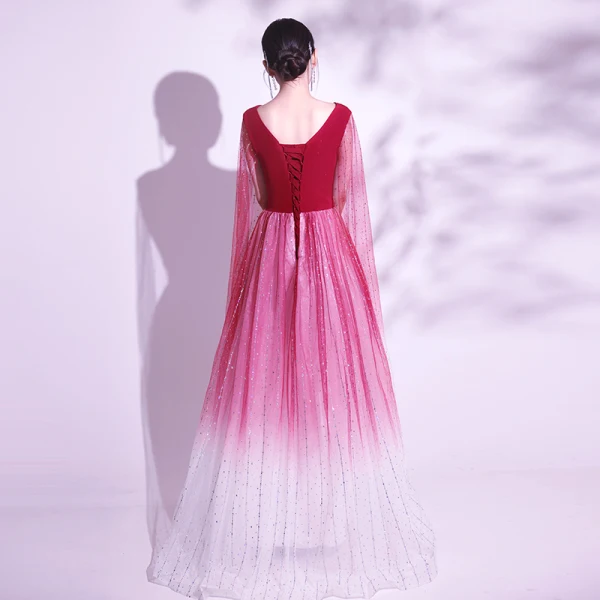 Vintage / Retro Burgundy Glitter Sequins Prom Dresses 2024 A-Line / Princess V-Neck 1/2 Sleeves Backless Floor-Length / Long Prom Formal Dresses