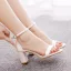 Sexy Weiß Abend Sandalen Damen 2023 Knöchelriemen 7 cm Thick Heels Peeptoes Sandaletten Hochhackige