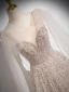 Charming Champagne Beading Sequins Prom Dresses 2024 A-Line / Princess Scoop Neck Short Sleeve Backless Floor-Length / Long Prom Formal Dresses