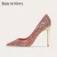 Sexy Multifarben Pailletten Leder Rot Brautschuhe 2023 10 cm Stilettos Spitzschuh Hochzeit Pumps Hochhackige