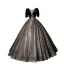 Elegant Black Suede Prom Dresses 2022 Ball Gown Scoop Neck Bell sleeves Backless Beading Sequins Floor-Length / Long Formal Dresses