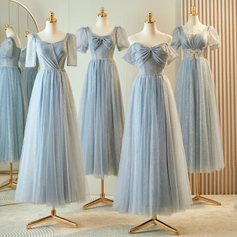 Chic Beautiful Grey Beading Rhinestone Sequins Bridesmaid Dresses 2023 A Line Princess Square Neckline Short Sleeve Backless Floor Length Long