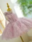 Chic / Beautiful Blushing Pink Tassel Sequins Birthday Flower Girl Dresses 2023 Ball Gown Scoop Neck Sleeveless Bow Short
