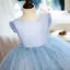 Modest / Simple Sky Blue Glitter Spotted Birthday Flower Girl Dresses 2022 Ball Gown Scoop Neck Short Sleeve Bow Short Flower Girl Dresses