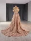 Luxus / Herrlich Glitzernden Gold Perlenstickerei Pailletten Gespaltete Front Ballkleider 2024 Ballkleid Bandeau Ärmellos Rückenfreies Hof-Schleppe Ball Festliche Kleider