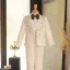 Blanche Faux Diamant Manches Longues 5 pièces Costume Garçon Mariage Mariage 2025 Manteau Pantalon Chemise Cravate Gilet