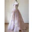 Chic / Beautiful Blushing Pink Printing Prom Dresses 2025 Ball Gown Strapless Sleeveless Backless Floor-Length / Long Formal Dresses