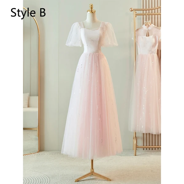 Simple Rougissant Rose Paillettes Robe Demoiselle D'honneur 2024 Princesse Manches Courtes Dos Nu Longue