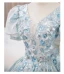 Elegant Sky Blue Printing Sequins Prom Dresses 2024 Ball Gown V-Neck Short Sleeve Backless Floor-Length / Long Prom Formal Dresses
