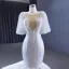 Luxury / Gorgeous White Handmade  Beading Pearl Cascading Ruffles Wedding Dresses 2023 Trumpet / Mermaid Scoop Neck Short Sleeve Floor-Length / Long Wedding