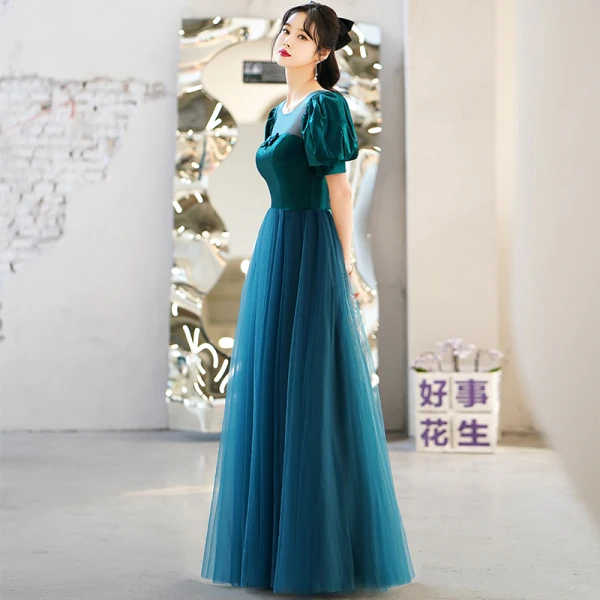 Vintage / Retro Green Prom Dresses 2022 A-Line / Princess Scoop Neck Short Sleeve Backless Floor-Length / Long Prom Formal Dresses